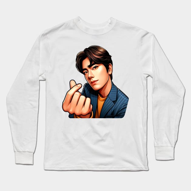 Cool Guy Korean Finger Hearts Kpop Long Sleeve T-Shirt by Plushism